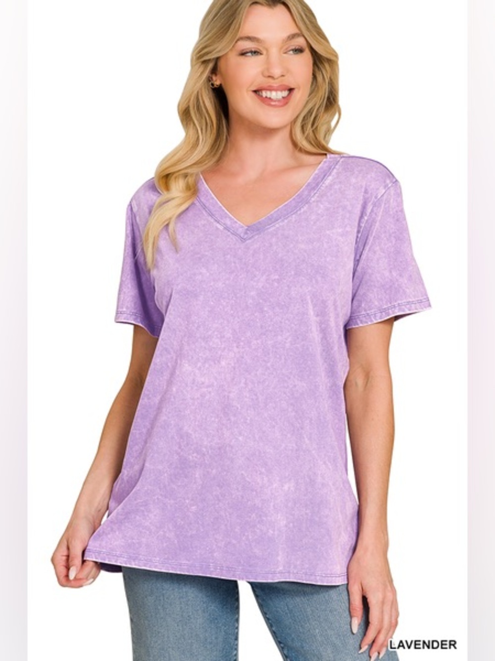 Zenana WASHED SHORT SLEEVE V-NECK TOP
